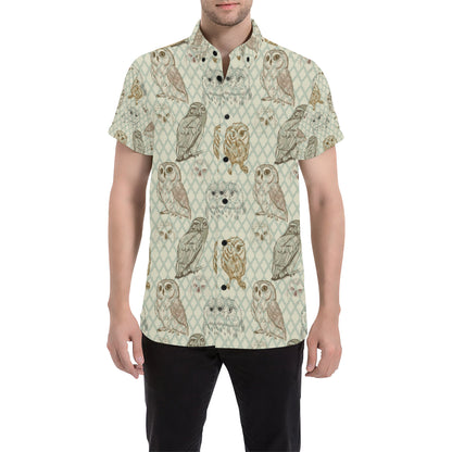 Owl Pattern Print Design A03 Men's Short Sleeve Button Up Shirt