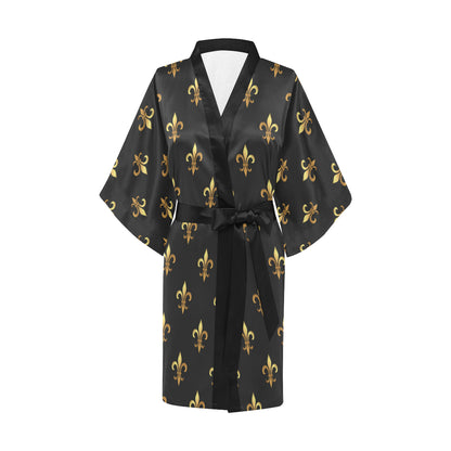 Fleur De Lis Gold Pattern Print Design 03 Women's Short Kimono