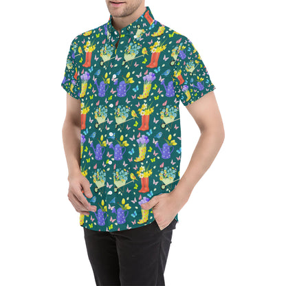 Gardening Pattern Print Design G08 Men's Short Sleeve Button Up Shirt