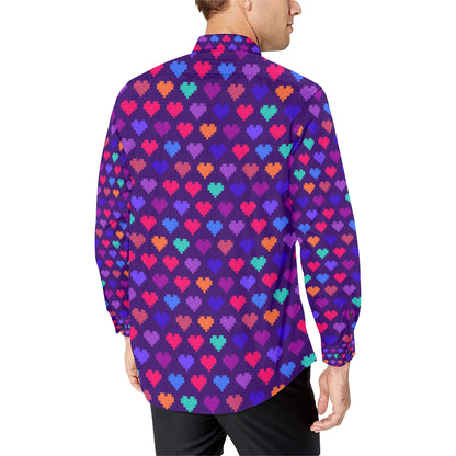 Heart Pixel Pattern Print Design HE03 Men's Long Sleeve Shirt