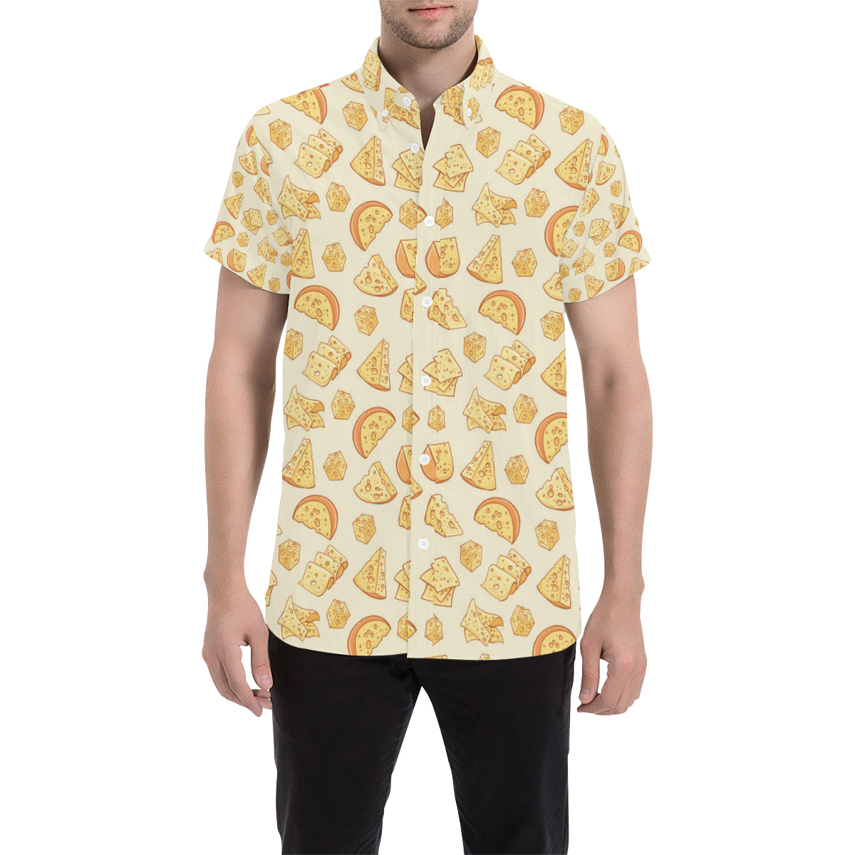 Cheese Pattern Print Design 01 Men's Short Sleeve Button Up Shirt