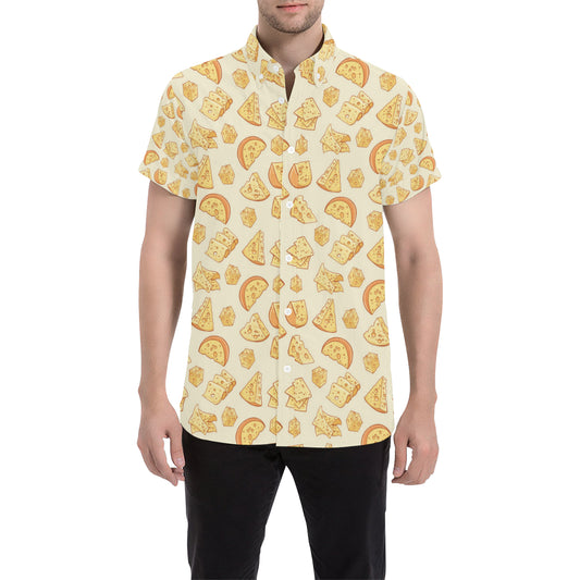Cheese Pattern Print Design 01 Men's Short Sleeve Button Up Shirt