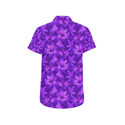 Amaryllis Pattern Print Design AL03 Men's Short Sleeve Button Up Shirt