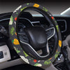 Vegan Pattern Themed Design Print Steering Wheel Cover with Elastic Edge