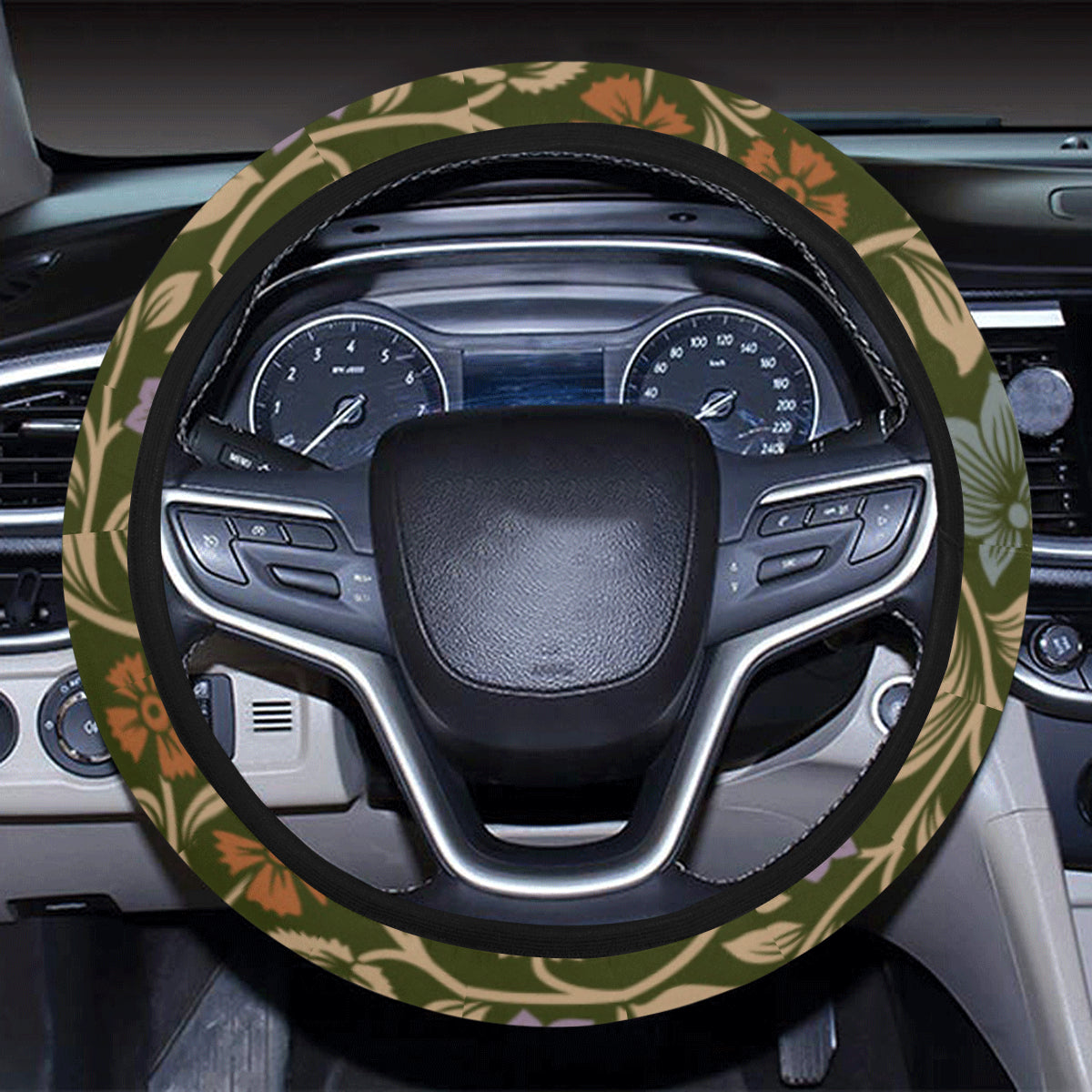 Floral Vintage Print Pattern Steering Wheel Cover with Elastic Edge