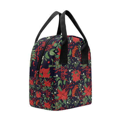 Poinsettia Pattern Print Design POT02 Insulated Lunch Bag
