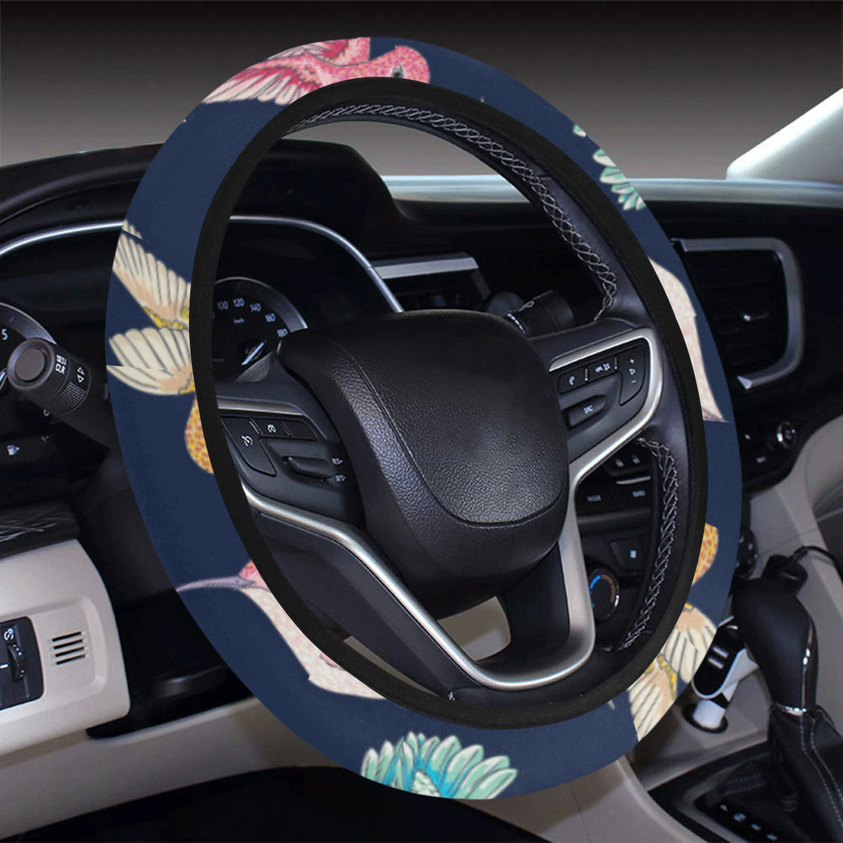 Hummingbird Cute Pattern Print Design 01 Steering Wheel Cover with Elastic Edge