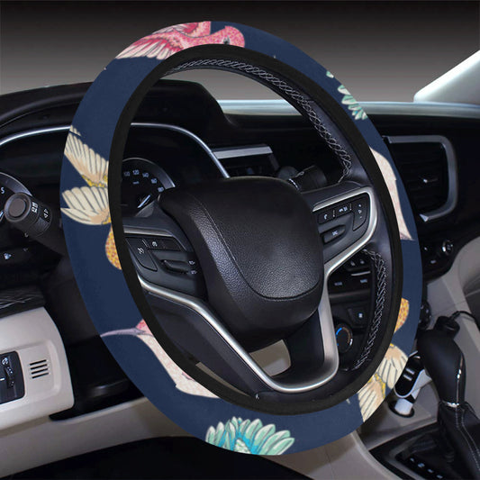 Hummingbird Cute Pattern Print Design 01 Steering Wheel Cover with Elastic Edge