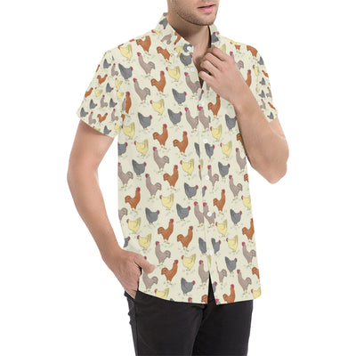 Chicken Pattern Print Design 05 Men's Short Sleeve Button Up Shirt