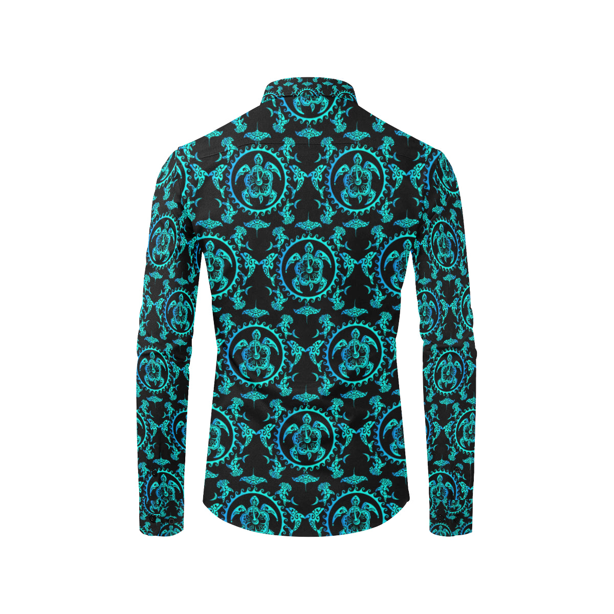 turquoise Tribal Sea Turtle Hawaiian Men's Long Sleeve Shirt
