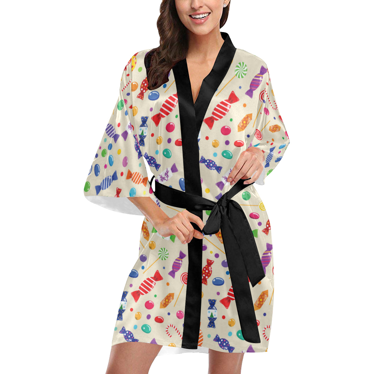 Candy Pattern Print Design 04 Women's Short Kimono