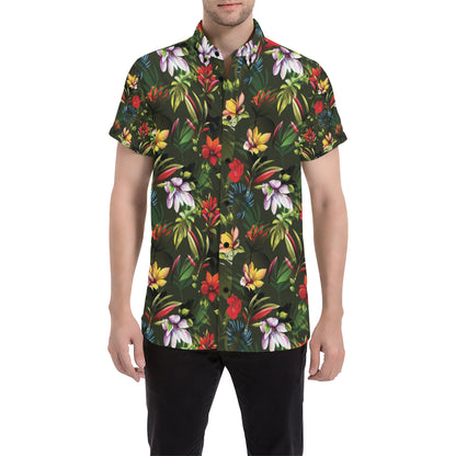 Magnolia Pattern Print Design 02 Men's Short Sleeve Button Up Shirt