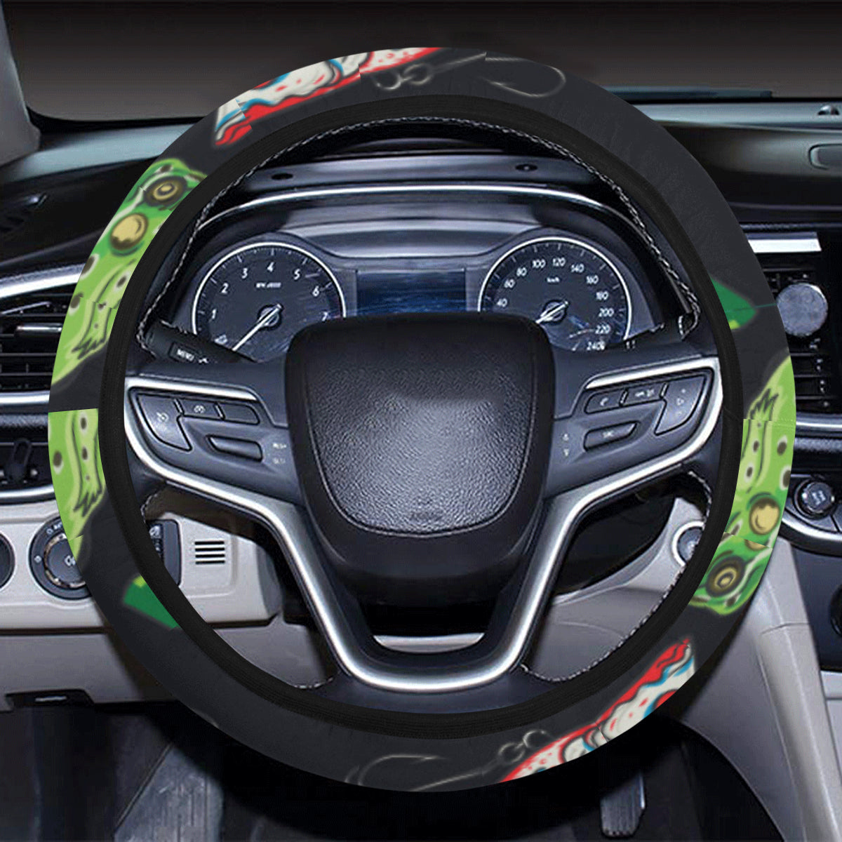Fishing Bait Print Steering Wheel Cover with Elastic Edge