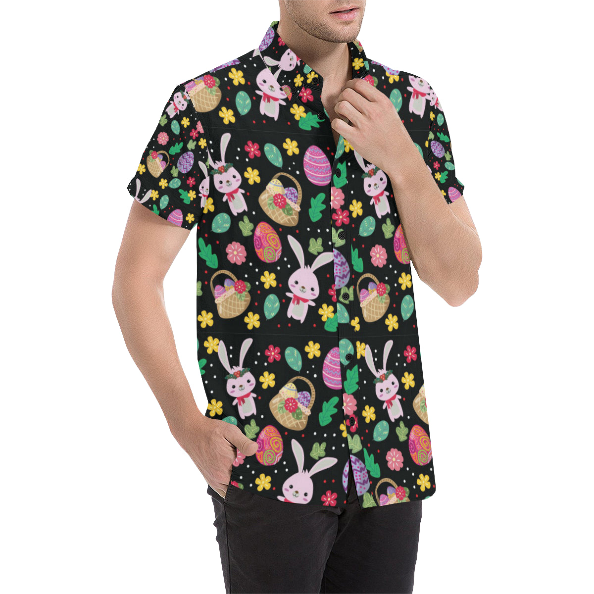 Easter Eggs Pattern Print Design RB05 Men's Short Sleeve Button Up Shirt