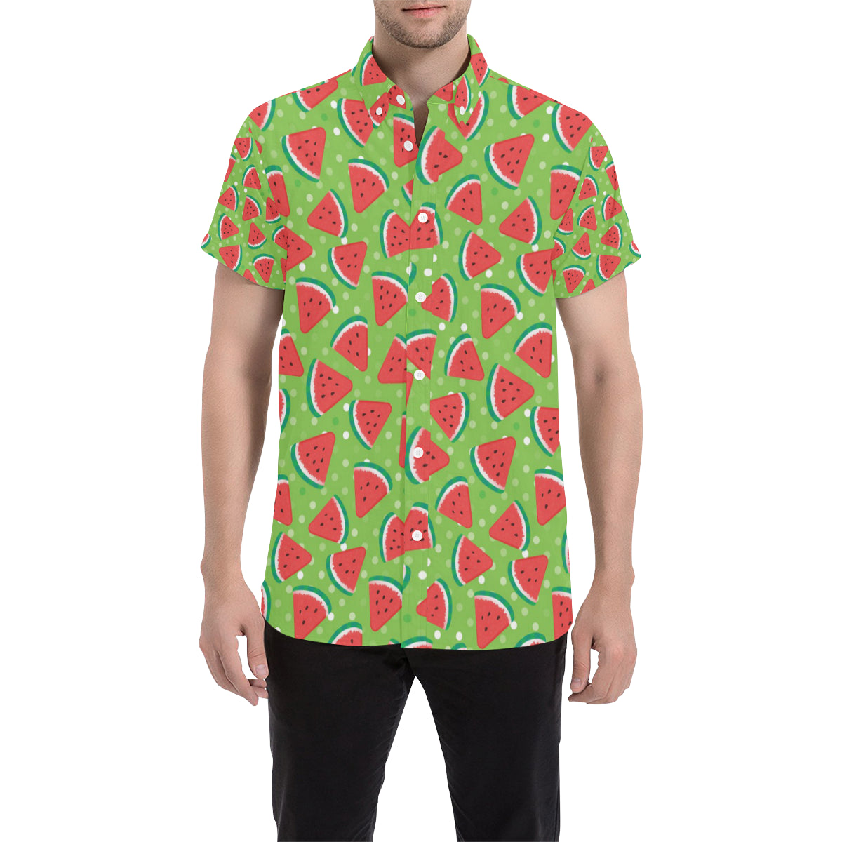 Watermelon Pattern Print Design WM05 Men's Short Sleeve Button Up Shirt