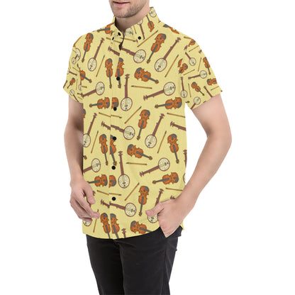 Banjo Violin Pattern Print Design 01 Men's Short Sleeve Button Up Shirt