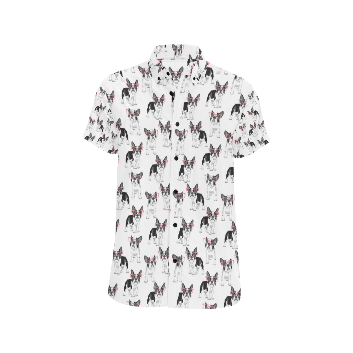 Boston Terrier Pattern Print Design 03 Men's Short Sleeve Button Up Shirt