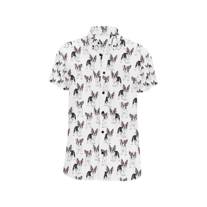 Boston Terrier Pattern Print Design 03 Men's Short Sleeve Button Up Shirt