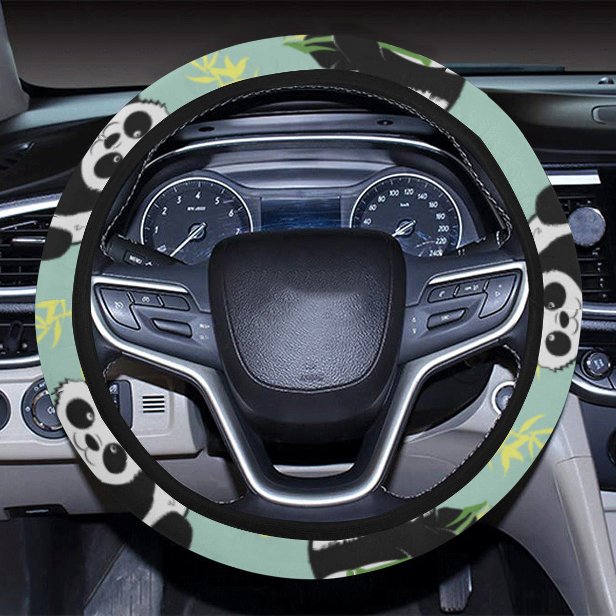 Panda Pattern Print Design A05 Steering Wheel Cover with Elastic Edge