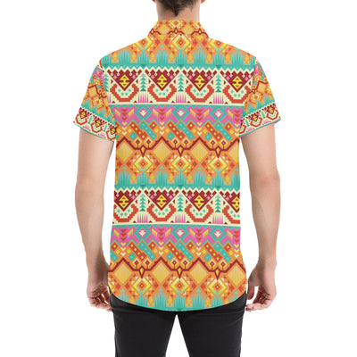 Aztec Pattern Print Design 03 Men's Short Sleeve Button Up Shirt