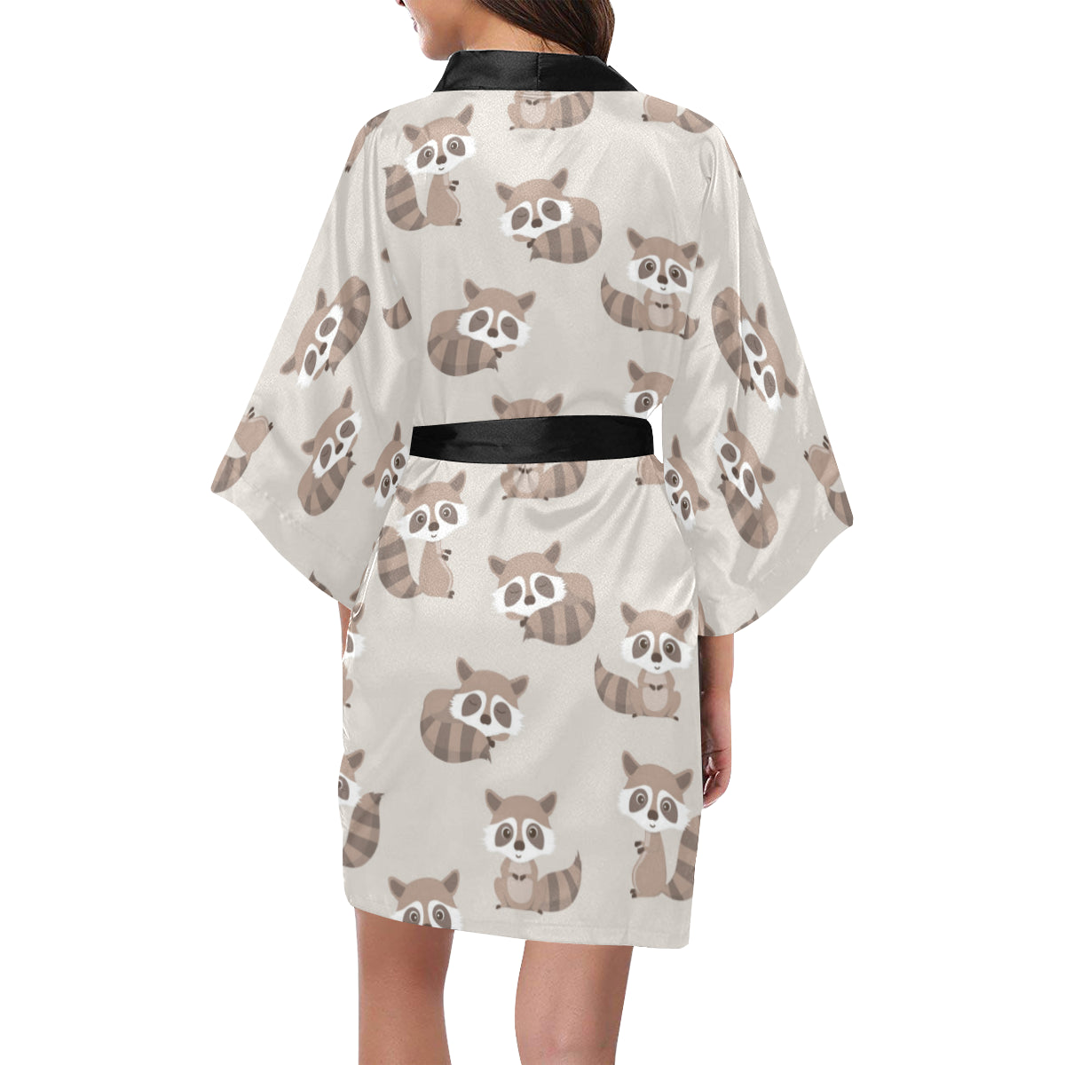 Raccoon Pattern Print Design A05 Women's Short Kimono
