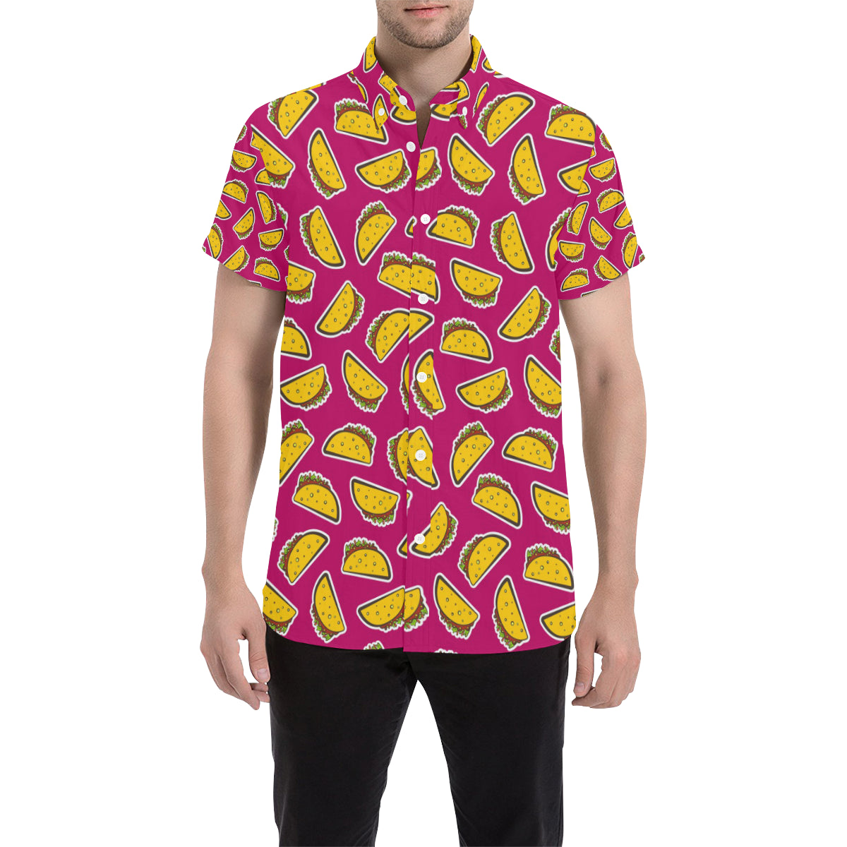 Taco Pattern Print Design TC01 Men's Short Sleeve Button Up Shirt