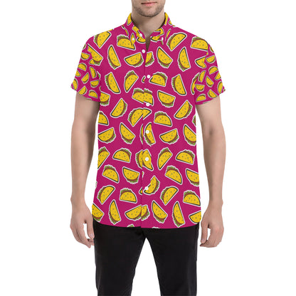 Taco Pattern Print Design TC01 Men's Short Sleeve Button Up Shirt