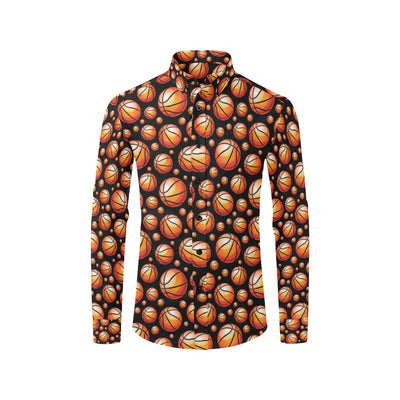 Basketball Black Background Pattern Men's Long Sleeve Shirt