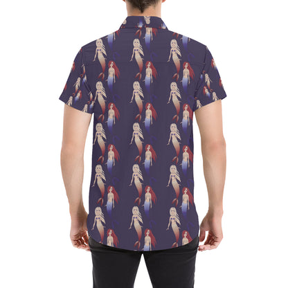 Mermaid Pattern Print Design 02 Men's Short Sleeve Button Up Shirt