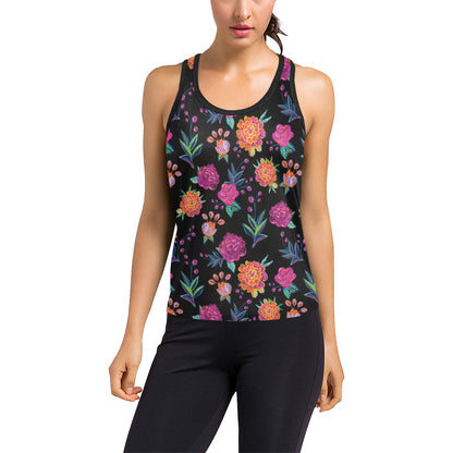 Marigold Pattern Print Design MR02 Women's Racerback Tank Top