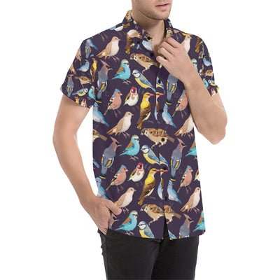 Bird Cute Print Pattern Men's Short Sleeve Button Up Shirt