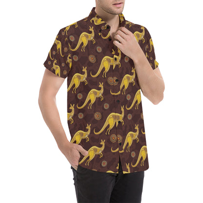 Kangaroos Aboriginal Pattern Print Design 08 Men's Short Sleeve Button Up Shirt