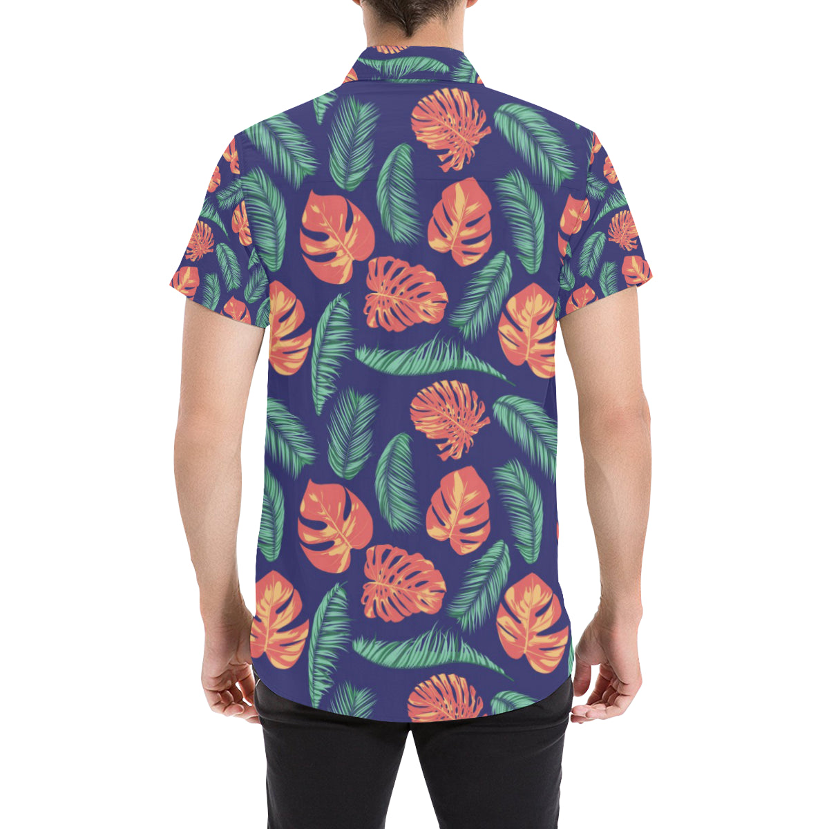 Palm Leaves Pattern Print Design PL011 Men's Short Sleeve Button Up Shirt