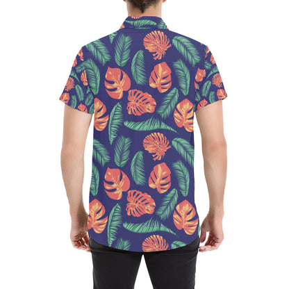 Palm Leaves Pattern Print Design PL011 Men's Short Sleeve Button Up Shirt