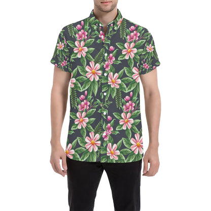Summer Floral Pattern Print Design SF010 Men's Short Sleeve Button Up Shirt