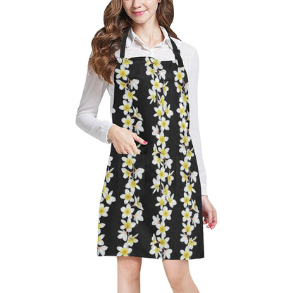 White Plumeria Pattern Print Design PM08 Apron with Pocket