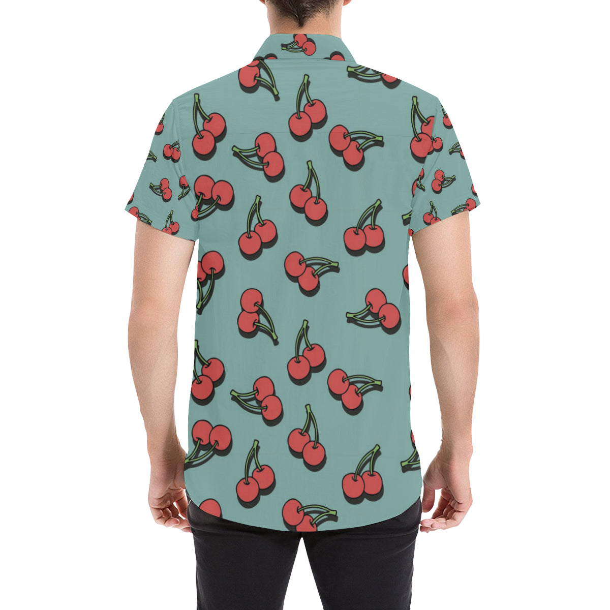 Cherry Pattern Print Design CH03 Men's Short Sleeve Button Up Shirt