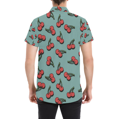 Cherry Pattern Print Design CH03 Men's Short Sleeve Button Up Shirt