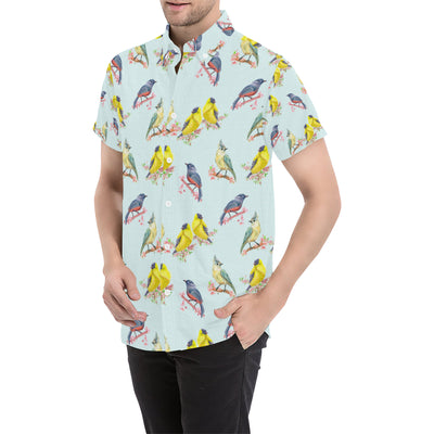 Bird Sweet Themed Print Pattern Men's Short Sleeve Button Up Shirt