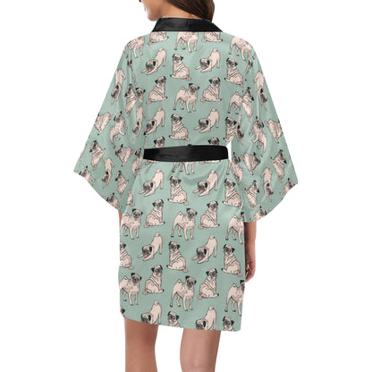 Pug Pattern Print Design A01 Women's Short Kimono
