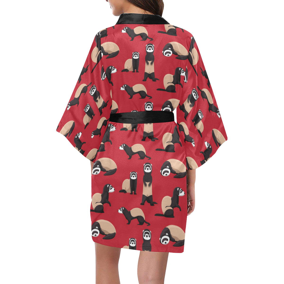 Ferret Pattern Print Design 02 Women's Short Kimono