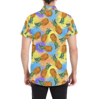 Pineapple Pattern Print Design PP09 Men's Short Sleeve Button Up Shirt