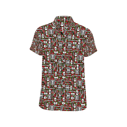 Skeleton Pattern Print Men's Short Sleeve Button Up Shirt