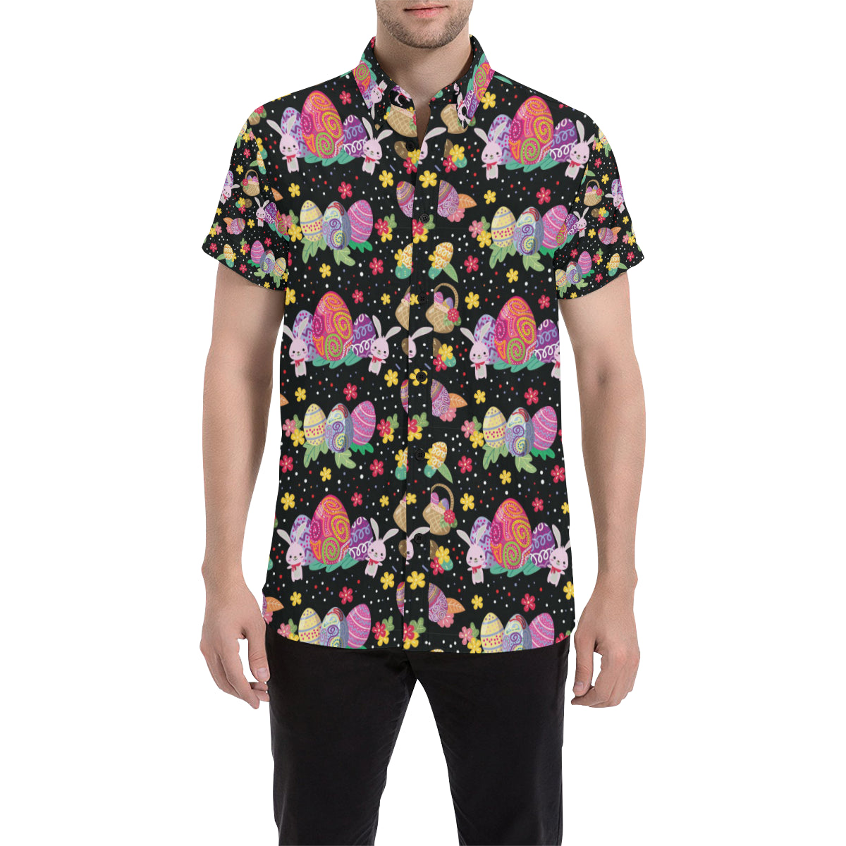 Easter Eggs Pattern Print Design RB06 Men's Short Sleeve Button Up Shirt