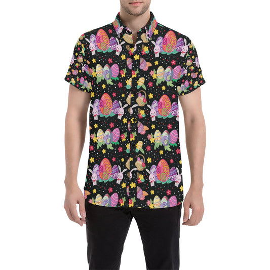 Easter Eggs Pattern Print Design RB06 Men's Short Sleeve Button Up Shirt
