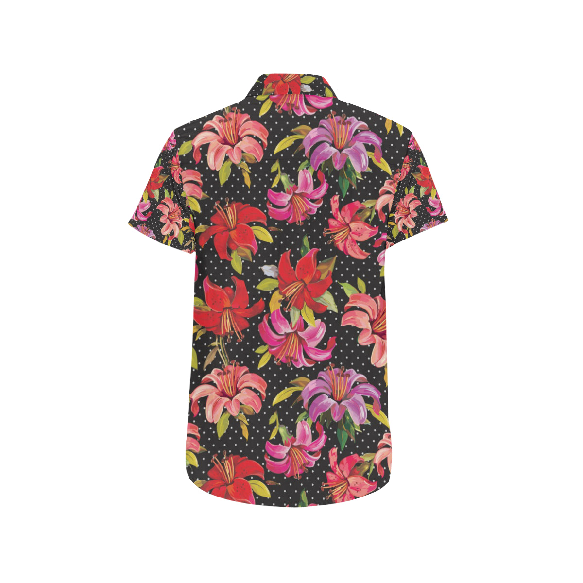 Lily Pattern Print Design LY012 Men's Short Sleeve Button Up Shirt