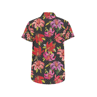 Lily Pattern Print Design LY012 Men's Short Sleeve Button Up Shirt