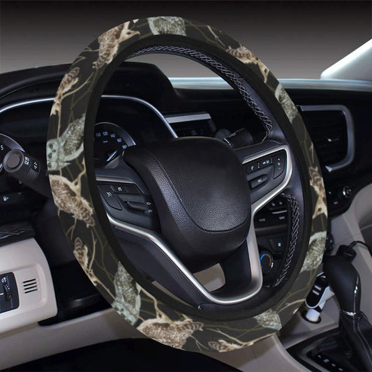 Owl Branch Themed Design Print Steering Wheel Cover with Elastic Edge