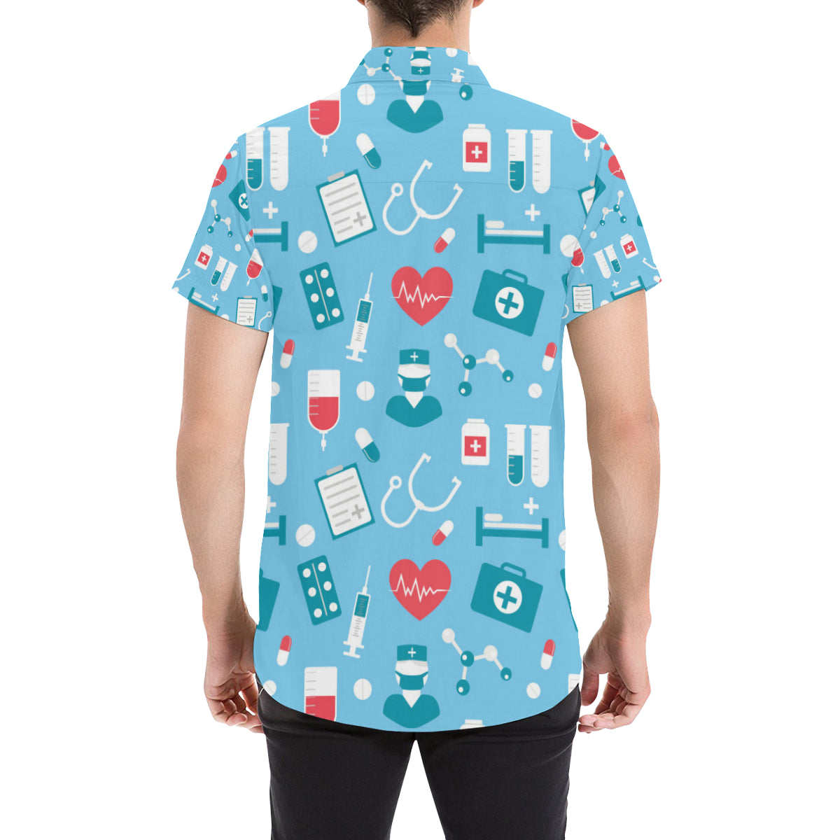 Nurse Pattern Print Design A03 Men's Short Sleeve Button Up Shirt