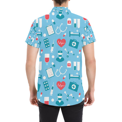 Nurse Pattern Print Design A03 Men's Short Sleeve Button Up Shirt